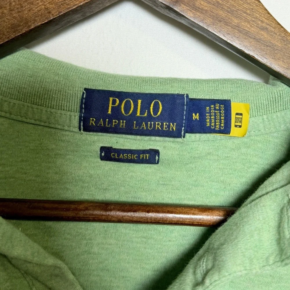 Polo Ralph Lauren Mens Classic Fit Polo Shirt Green Heather Cotton Short Sleeve